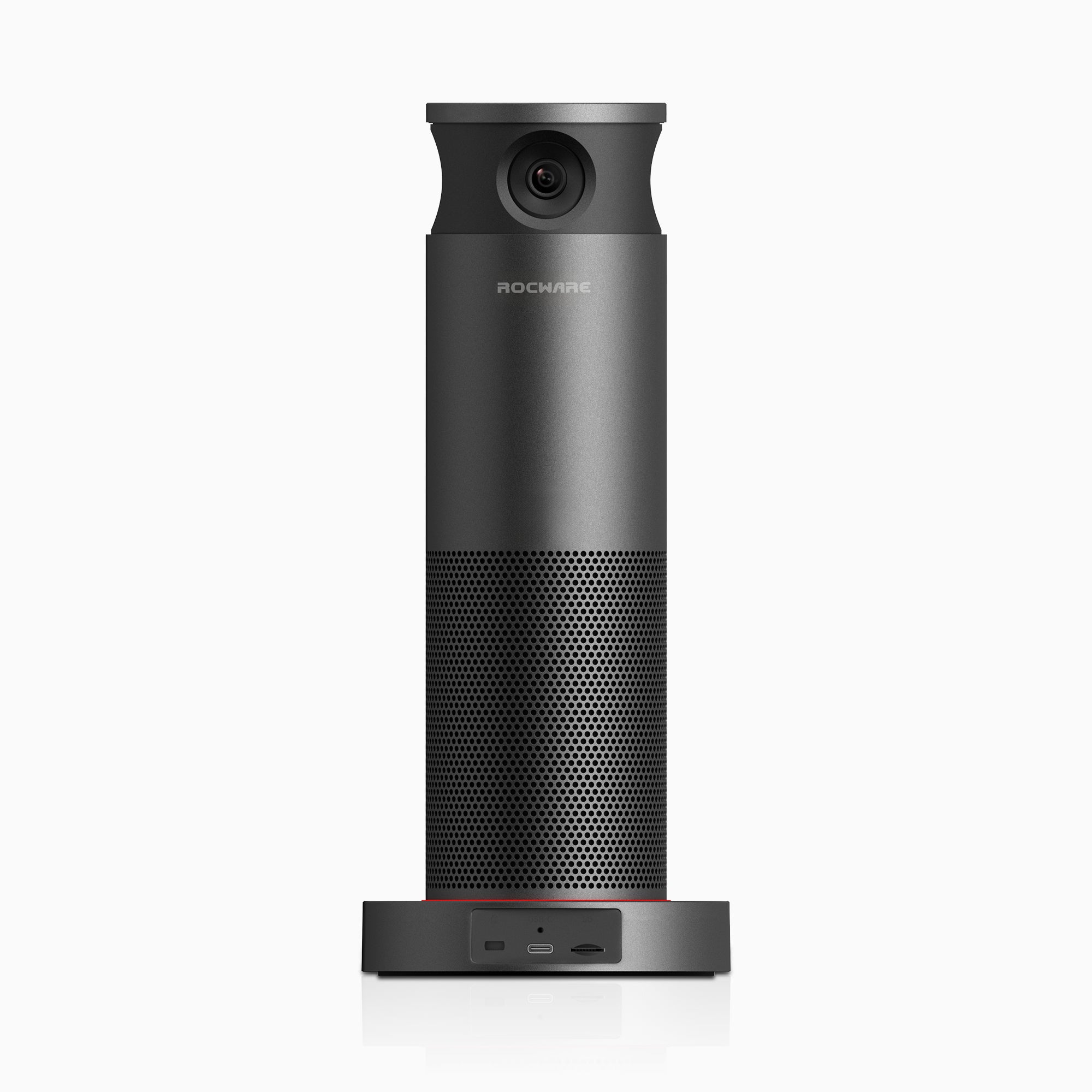 Rocware RC360 AI-powered conference camera with a cylindrical design and a lens at the top.